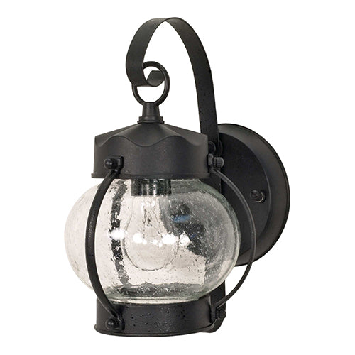 Satco 60-632, 1 Light, 11" Small Outdoor Onion Lantern Lighting Fixture, 60W, 120V, Medium Base, Clear Seed Glass, Replaceable Light Source, Textured Black Finish