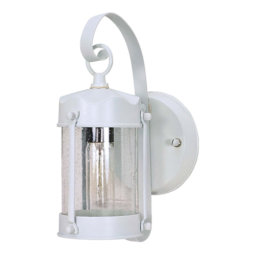 Satco 60-633, 1 Light, 11" Small Outdoor Piper Lantern Lighting Fixture, 60W, 120V, Medium Base, Clear Seed Glass, Replaceable Light Source, White Finish