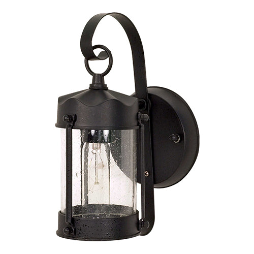 Satco 60-635, 1 Light, 11" Small Outdoor Piper Lantern Lighting Fixture, 60W, 120V, Medium Base, Clear Seed Glass, Replaceable Light Source, Textured Black Finish