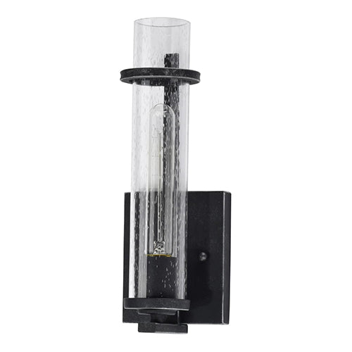 Satco 60-6381, Donzi, 1 Light, Vanity Light Fixture, 60W, 120V, Medium Base, Clear Seeded Glass, Iron Black Finish