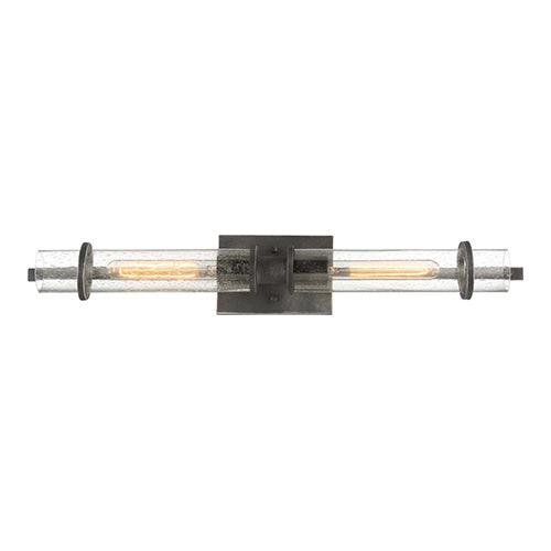 Satco 60-6382, Donzi, 2 Light, Vanity Light Fixture, 60W, 120V, Medium Base, Clear Seeded Glass, Iron Black Finish