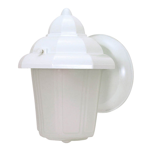 Satco 60-639, 1 Light, 9" Small Hooded Outdoor Lantern Lighting Fixture, 60W, 120V, Medium Base, Satin Frosted Glass, Replaceable Light Source, White Finish
