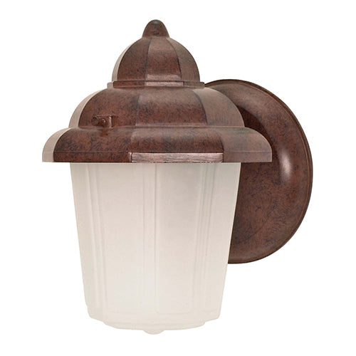 Satco 60-640, 1 Light, 9" Small Hooded Outdoor Lantern Lighting Fixture, 60W, 120V, Medium Base, Satin Frosted Glass, Replaceable Light Source, Old Bronze Finish
