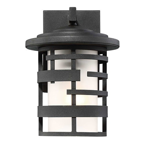 Satco 60-6401, Lansing, 1 Light, 10" Outdoor Wall Lantern, 100W, 120V, Medium Base, Etched Glass, Textured Black Finish