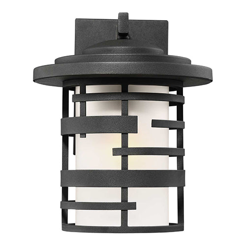 Satco 60-6402, Lansing, 1 Light, 12" Outdoor Wall Lantern, 100W, 120V, Medium Base, Etched Glass, Textured Black Finish