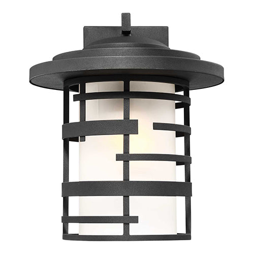 Satco 60-6403, Lansing, 1 Light, 14" Outdoor Wall Lantern, 100W, 120V, Medium Base, Etched Glass, Textured Black Finish