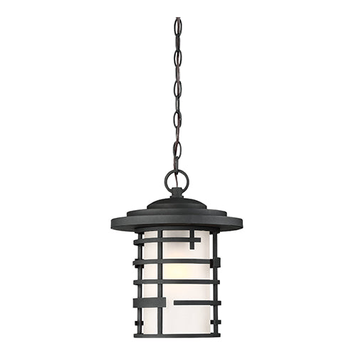 Satco 60-6405, Lansing, 1 Light, Outdoor Hanging Lantern, 100W, 120V, Medium Base, Etched Glass, Textured Black Finish