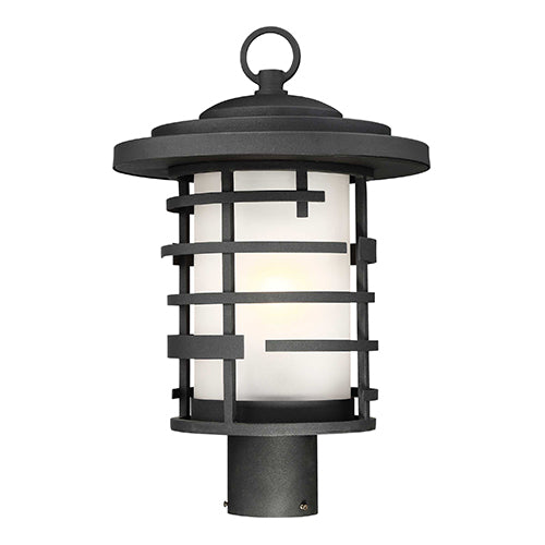 Satco 60-6406, Lansing, 1 Light, Outdoor Post Lantern, 100W, 120V, Medium Base, Etched Glass, Textured Black Finish