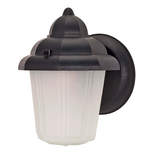 Satco 60-641, 1 Light, 9" Small Hooded Outdoor Lantern Lighting Fixture, 60W, 120V, Medium Base, Satin Frosted Glass, Replaceable Light Source, Textured Black Finish