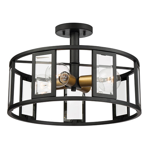 Satco 60-6413, Payne, 4 Light, Semi-Flush Mount Lighting Fixture, 60W, 120V, Medium Base, Clear Beveled Glass, Midnight Bronze Finish