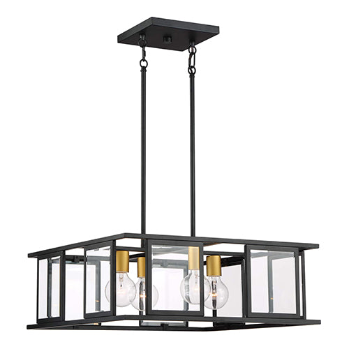 Satco 60-6414, Payne, 4 Light, Pendant Lighting Fixture, 60W, 120V, Medium Base, Clear Beveled Glass, Midnight Bronze Finish