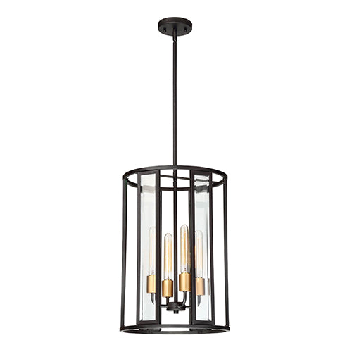 Satco 60-6415, Payne, 4 Light, Foyer Pendant Lighting Fixture, 60W, 120V, Medium Base, Clear Beveled Glass, Midnight Bronze Finish