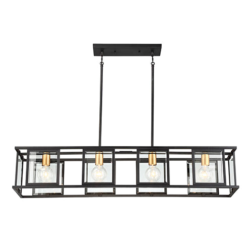 Satco 60-6417, Payne, 4 Light, Island Pendant Lighting Fixture, 60W, 120V, Medium Base, Clear Beveled Glass, Midnight Bronze Finish