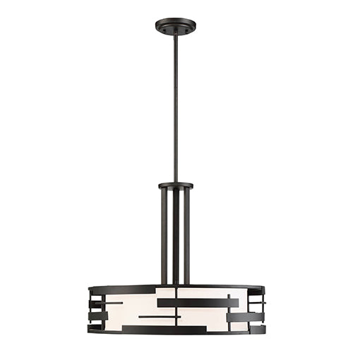 Satco 60-6435, Lansing, 3 Light, Pendant Lighting Fixture, 100W, 120V, Medium Base, White Fabric Shade and Opal Diffuser, Midnight Bronze Finish