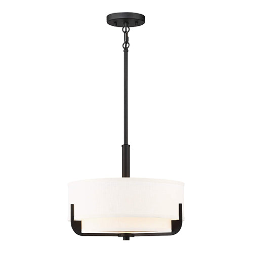 Satco 60-6543, Frankie, 3 Light, 15" Pendant Lighting Fixture, 100W, 120V, Medium Base, White Glass, Aged Bronze Finish