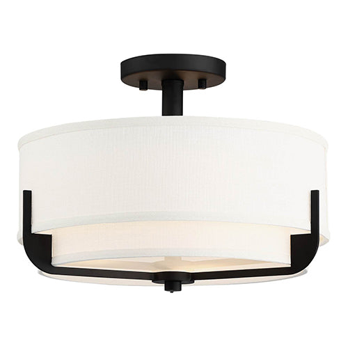 Satco 60-6545, Frankie, 3 Light, Semi-Flush Lighting Fixture, 100W, 120V, Medium Base, White Glass, Aged Bronze Finish