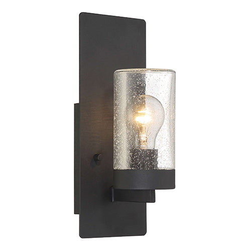 Satco 60-6579, Indie, 1 Light, Small Wall Sconce Lighting Fixture, 60W, 120V, Medium Base, Clear Seeded Glass, Textured Black Finish
