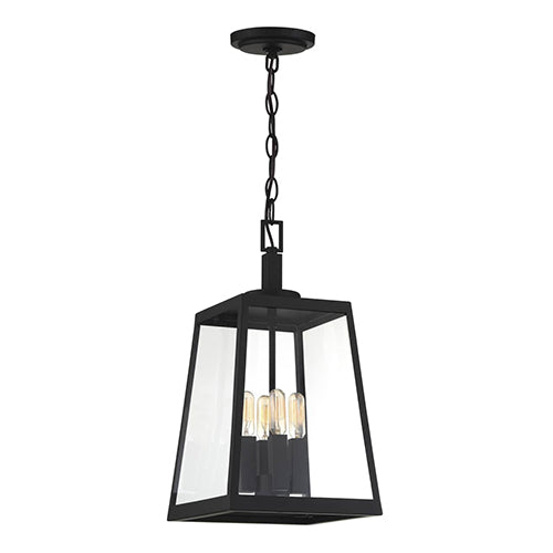 Satco 60-6584, Halifax, 4 Light, Hanging Lantern, 60W, 120V, Candelabra Base, Clear Glass, Matte Black Finish
