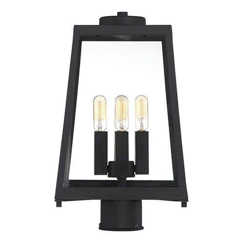 Satco 60-6585, Halifax, 4 Light, Post Lantern, 60W, 120V, Candelabra Base, Clear Glass, Matte Black Finish