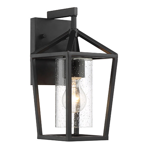 Satco 60-6591, Hopewell, 1 Light, Small Lantern, 60W, 120V, Medium Base, Clear Seeded Glass, Matte Black Finish