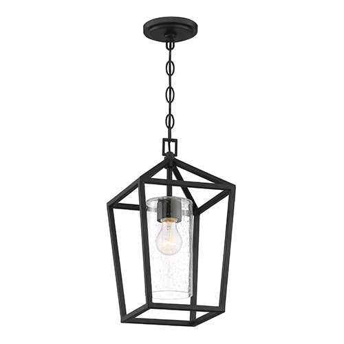 Satco 60-6594, Hopewell, 1 Light, Hanging Lantern, 60W, 120V, Medium Base, Clear Seeded Glass, Matte Black Finish