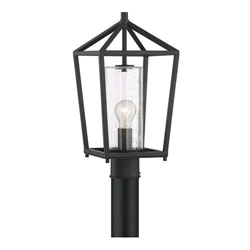 Satco 60-6595, Hopewell, 1 Light, Post Lantern, 60W, 120V, Medium Base, Clear Seeded Glass, Matte Black Finish