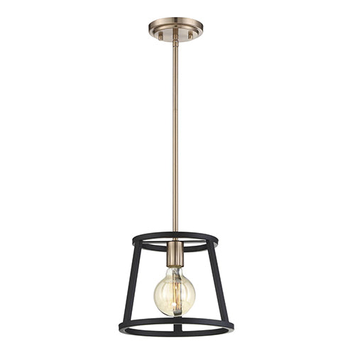 Satco 60-6641, Chassis, 1 Light, Mini Pendant Lighting Fixture, 60W, 120V, Medium Base, Copper Brushed Brass / Matte Black Finish
