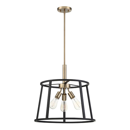 Satco 60-6642, Chassis, 3 Light, Pendant Lighting Fixture, 60W, 120V, Medium Base, Copper Brushed Brass / Matte Black Finish