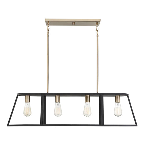 Satco 60-6644, Chassis, 4 Light, Island Pendant Lighting Fixture, 60W, 120V, Medium Base, Copper Brushed Brass / Matte Black Finish