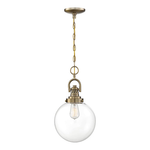 Satco 60-6671, Skyloft, 1 Light, Pendant Lighting Fixture, 100W, 120V, Medium Base, Clear Glass, Burnished Brass Finish