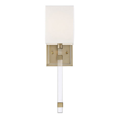 Satco 60-6681, Thompson, 1 Light, Wall Sconce Lighting Fixture, 60W, 120V, Candelabra Base, White Linen Shade, Burnished Brass Finish