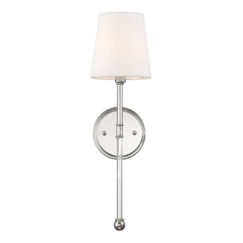 Satco 60-6688, Olmstead, 1 Light, Wall Sconce Lighting Fixture, 60W, 120V, Candelabra Base, White Linen Shade, Polished Nickel Finish