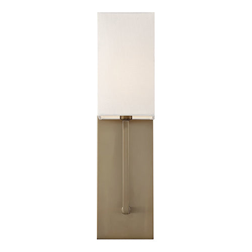 Satco 60-6692, Vesey, 1 Light, Wall Sconce Lighting Fixture, 60W, 120V, Candelabra Base, White Linen Shade, Burnished Brass Finish