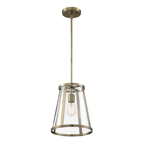 Satco 60-6697, Bruge, 1 Light, Pendant Lighting Fixture, 100W, 120V, Medium Base, Clear Glass, Burnished Brass Finish