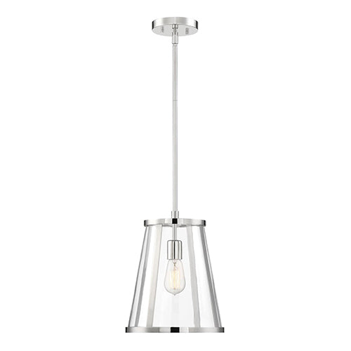 Satco 60-6698, Bruge, 1 Light, Pendant Lighting Fixture, 100W, 120V, Medium Base, Clear Glass, Polished Nickel Finish
