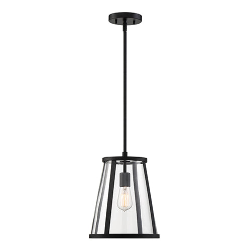 Satco 60-6699, Bruge, 1 Light, Pendant Lighting Fixture, 100W, 120V, Medium Base, Clear Glass, Matte Black Finish