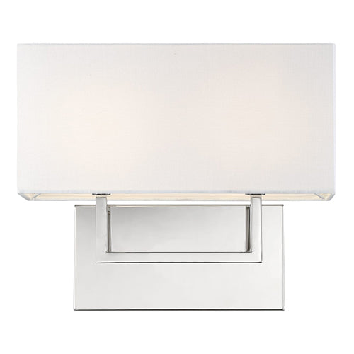 Satco 60-6718, Tribeca, 2 Light, Vanity Light Fixture, 60W, 120V, Candelabra Base, White Linen Shade, Polished Nickel Finish
