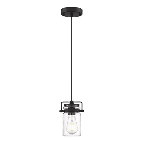 Satco 60-6732, Antebellum, 1 Light, Mini Pendant Lighting Fixture, 60W, 120V, Medium Base, Clear Glass, Matte Black Finish