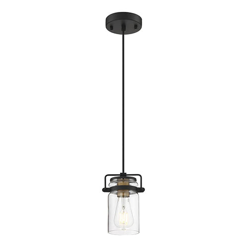 Satco 60-6733, Antebellum, 1 Light, Mini Pendant Lighting Fixture, 60W, 120V, Medium Base, Clear Glass, Black and Aged Gold Finish