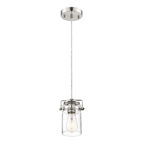 Satco 60-6734, Antebellum, 1 Light, Mini Pendant Lighting Fixture, 60W, 120V, Medium Base, Clear Glass, Polished Nickel Finish
