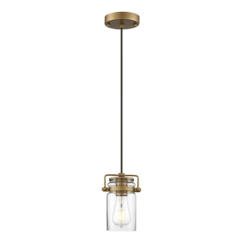 Satco 60-6735, Antebellum, 1 Light, Mini Pendant Lighting Fixture, 60W, 120V, Medium Base, Clear Glass, Vintage Brass Finish