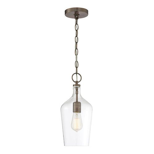 Satco 60-6748, Hartley, 1 Light, Pendant Lighting Fixture, 100W, 120V, Medium Base, Clear Glass, Antique Copper Finish
