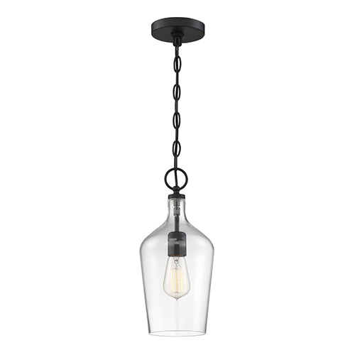 Satco 60-6749, Hartley, 1 Light, Pendant Lighting Fixture, 100W, 120V, Medium Base, Clear Glass, Matte Black Finish