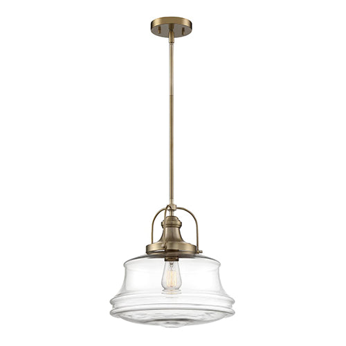 Satco 60-6757, Basel, 1 Light, Pendant Lighting Fixture, 100W, 120V, Medium Base, Clear Glass, Burnished Brass Finish