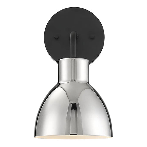 Satco 60-6771, Sloan, 1 Light, Vanity Light Fixture, 100W, 120V, Medium Base, Polished Nickel Shade, Matte Black Finish