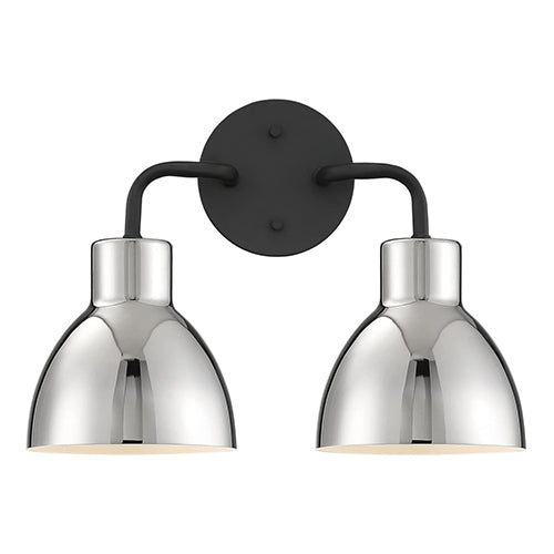 Satco 60-6772, Sloan, 2 Light, Vanity Light Fixture, 100W, 120V, Medium Base, Polished Nickel Shade, Matte Black Finish