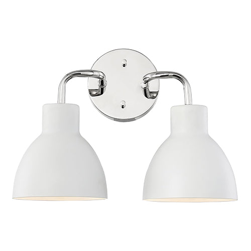 Satco 60-6782, Sloan, 2 Light, Vanity Light Fixture, 100W, 120V, Medium Base, Matte White Shade, Polished Nickel Finish