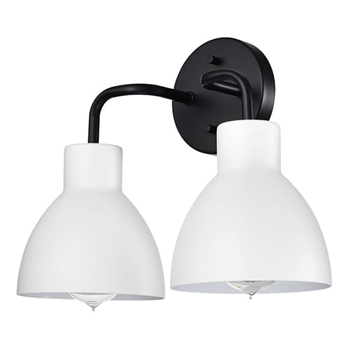 Satco 60-6785, Sloan, 2 Light, Vanity Light Fixture, 100W, 120V, Medium Base, White Shade, Matte Black Finish