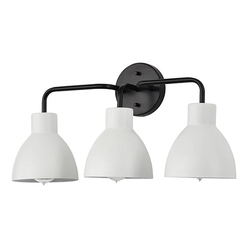 Satco 60-6786, Sloan, 3 Light, Vanity Light Fixture, 100W, 120V, Medium Base, White Shade, Matte Black Finish