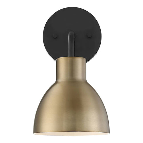 Satco 60-6791, Sloan, 1 Light, Vanity Light Fixture, 100W, 120V, Medium Base, Matte Black and Burnished Brass Finish